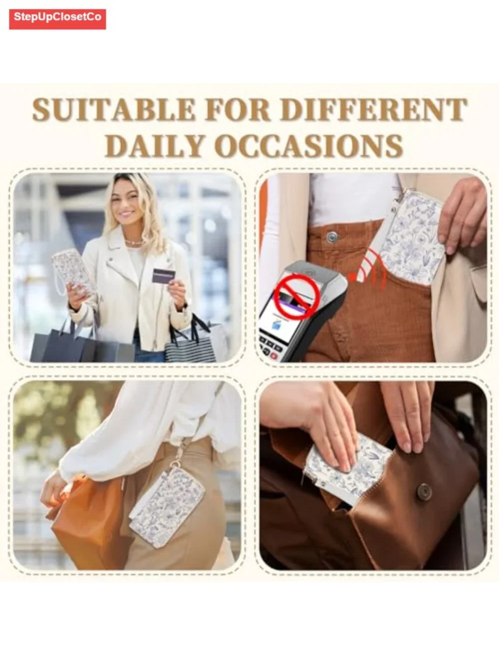 Women RFID Blocking Wristlet Wallet with 8 Card Slots Detachable Wrist Strap